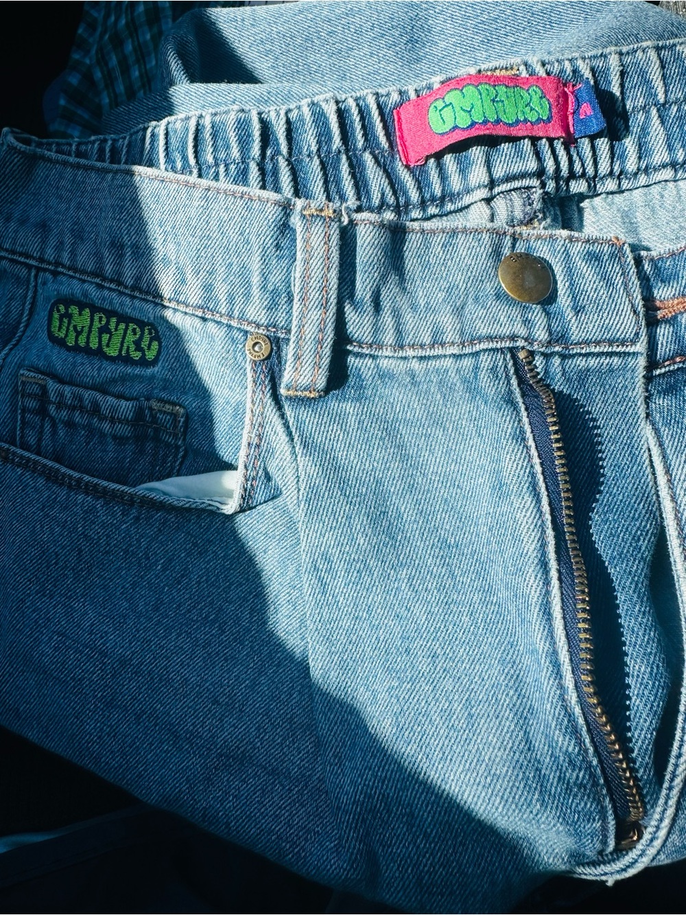 Empyre Light Blue Denim Jeans with Pink & Green Logo Tag